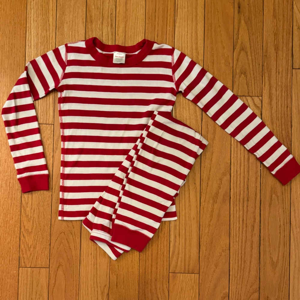 Hanna Andersson Red and White Striped Kids Pajama Set for Christmas coordination